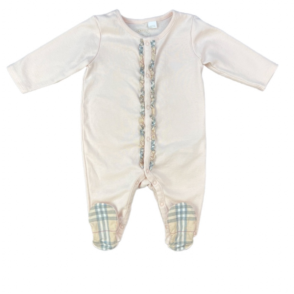 BURBERRY Baby Girl Footie with Plaid Ruffle - 3M